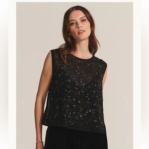 NWT Velvet By Graham and Spencer Serena Beaded Top in Medium. Black.